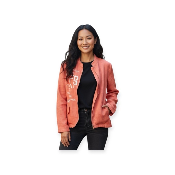 Made in Italy ❤︎︎ Trendy Graffiti Print Waterfall Jacket ❤︎︎ Red Orange S M L - Picture 1 of 16